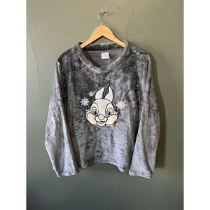 Disney Womens Gray Fleece Long Sleeve Pullover Thumper Bambi Sweater sz 2X
